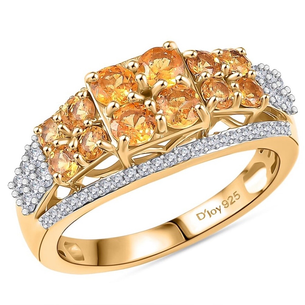 Mandarin Orange Garnet Ring Band Size 9. Sterling Silver